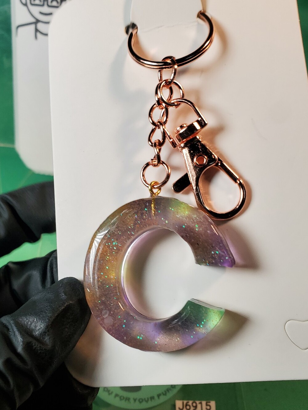 One-of-a-Kind Glow: Personalized Resin Letter Keyring with Rose Gold Hardware 